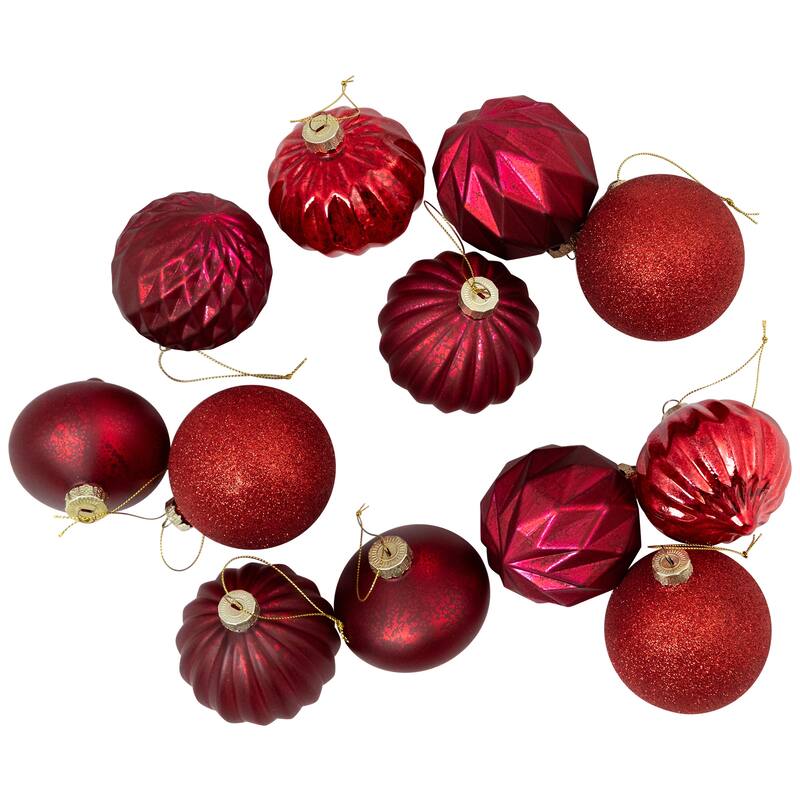 Mercury Style Onion and Ball Glass Christmas Ornament Set - 3" - Red - 12ct