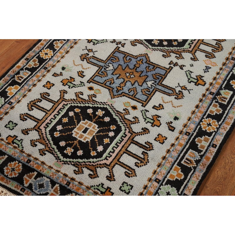Hand Knotted Oriental 100% Wool Carpet Transitional Geometric Greys & Charcoal Khotan Area Rug - 5' 1'' X 3' 0''