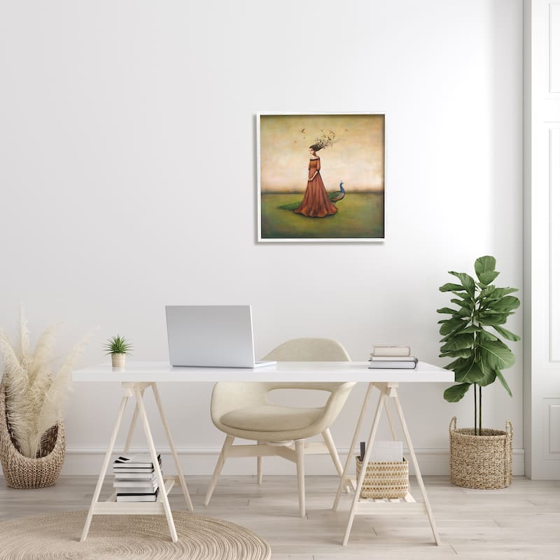Stupell Beauty and Birds in Her Hair Woman and Peacock Framed Art, 12 x 12, Design By Artist Duy Huynh - Multi-Color