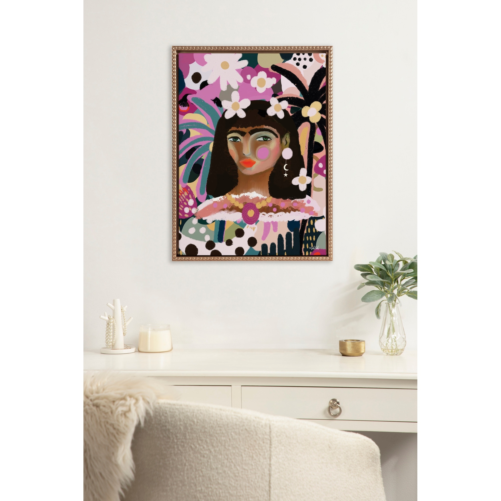 Kate and Laurel Sylvie Beaded Reba Framed Canvas by Inkheart Designs
