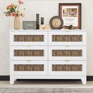 Rustic Wooden Dresser Storage Cabinet with 6 Drawers,Metal Handles ...