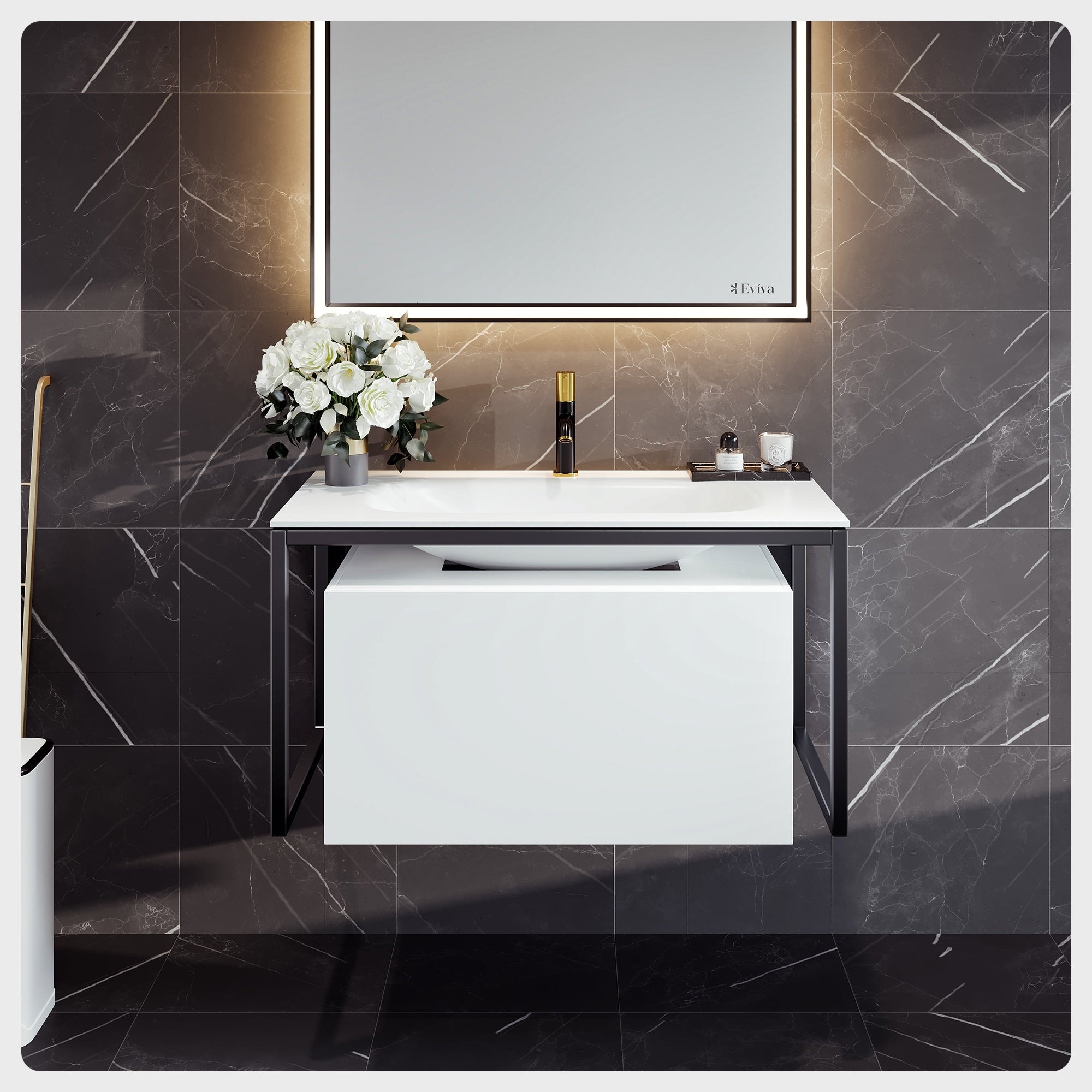 Eviva Modena 32"W White Bath Vanity with White Solid Surface Top