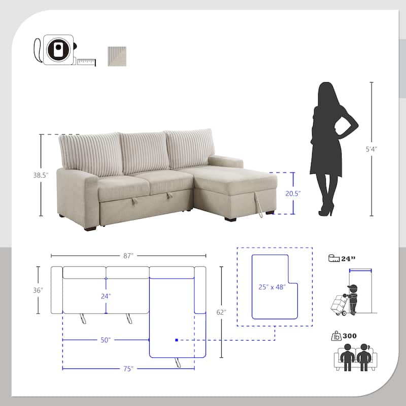 Liatris 2-Piece Sectional Sofa with Pull-out Bed and Right Chaise