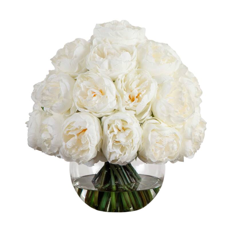 15-in Artificial Peony Arrangement in Glass Vase