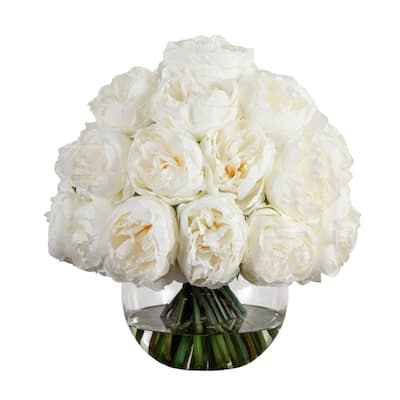 15-in Artificial Peony Arrangement in Glass Vase