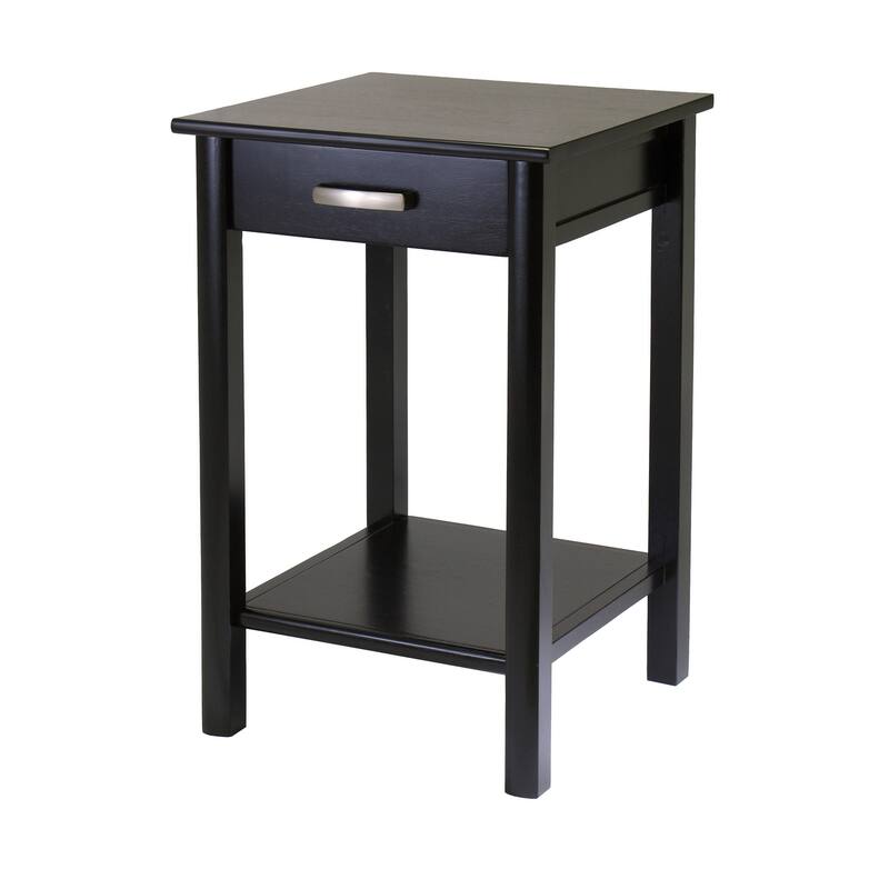 31" Dark Espresso Unique Liso Square Shaped Top End Table DrawerShelf