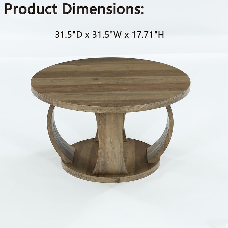 Round Coffee Table, 2-Tier Coffee Table with Storage, Wooden Center Table for Living Room, Apartment, Small Space