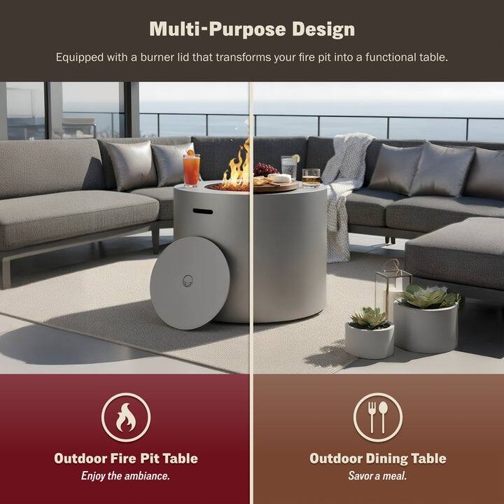 Kinger Home Loren 32-Inch Outdoor Patio Propane Gas Alloy Steel Fire Pit - 32” L x 32” W x 24” H