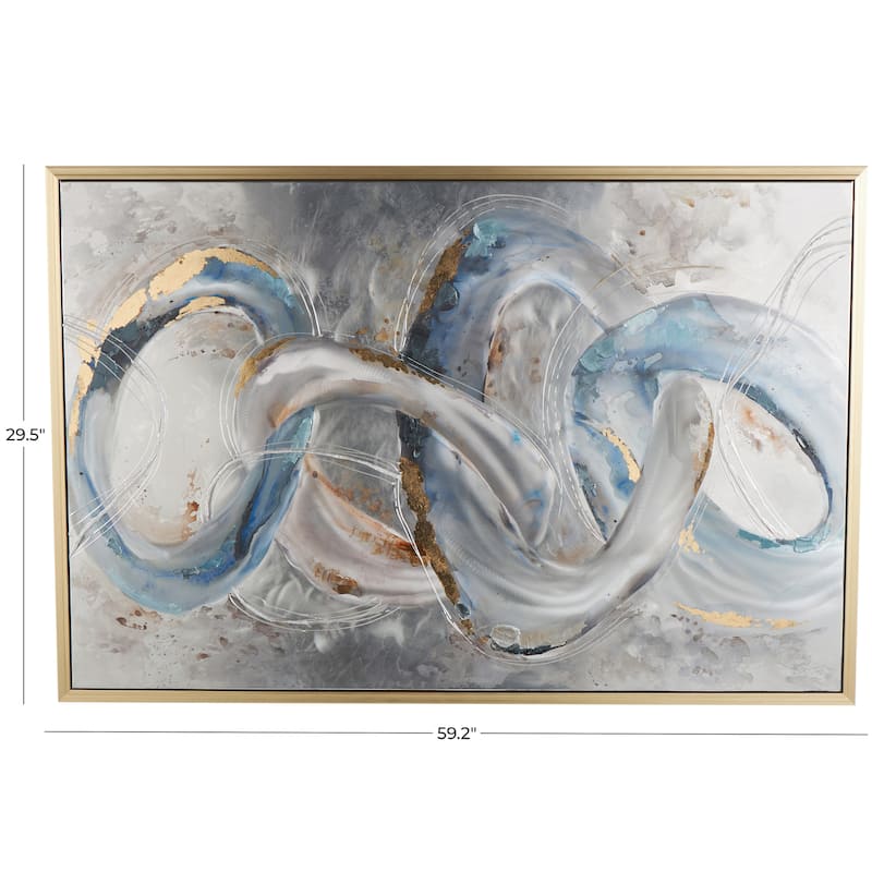 Canvas Interlocked Rings Living Room Framed Wall Art with Gold and Blue Accents - Gray - Roche River Decor