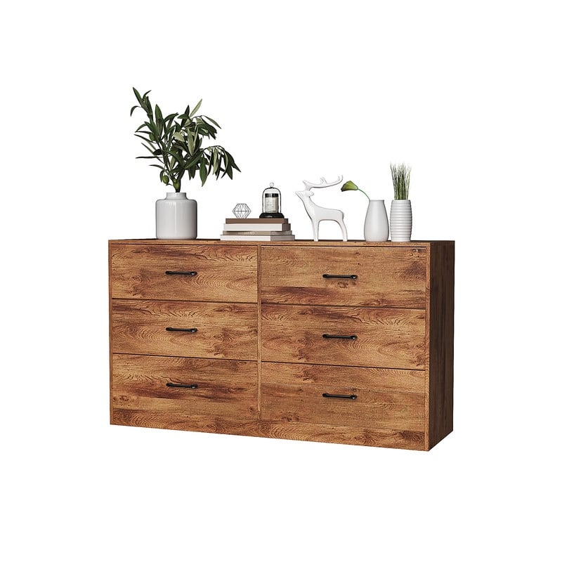 52.75" Wide Horizontal Double Dresser with 6 Fabric Drawers - Natural