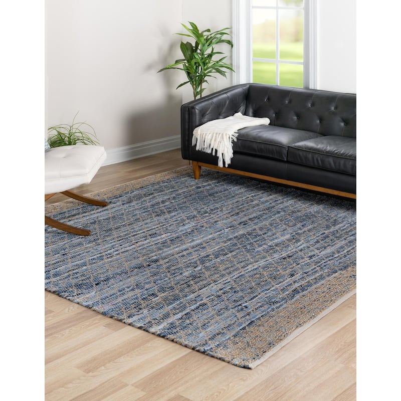 Contemporary Octiane Collection Area Rug - 10' Square - Denim Blue