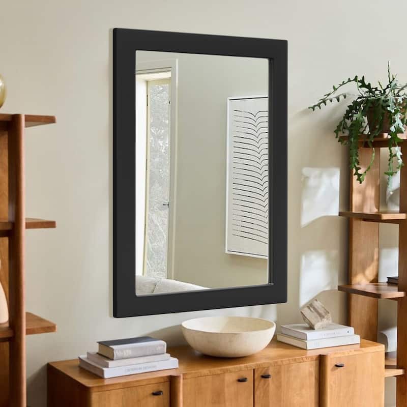 Farmhouse Style Wooden Square Mirror, Pastoral Style in The Bathroom - 24X36 - Black