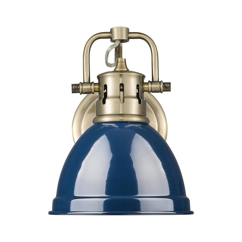 Yep by Golden Lighting Duncan 1-light Vanity in Aged Brass and Navy Blue shade