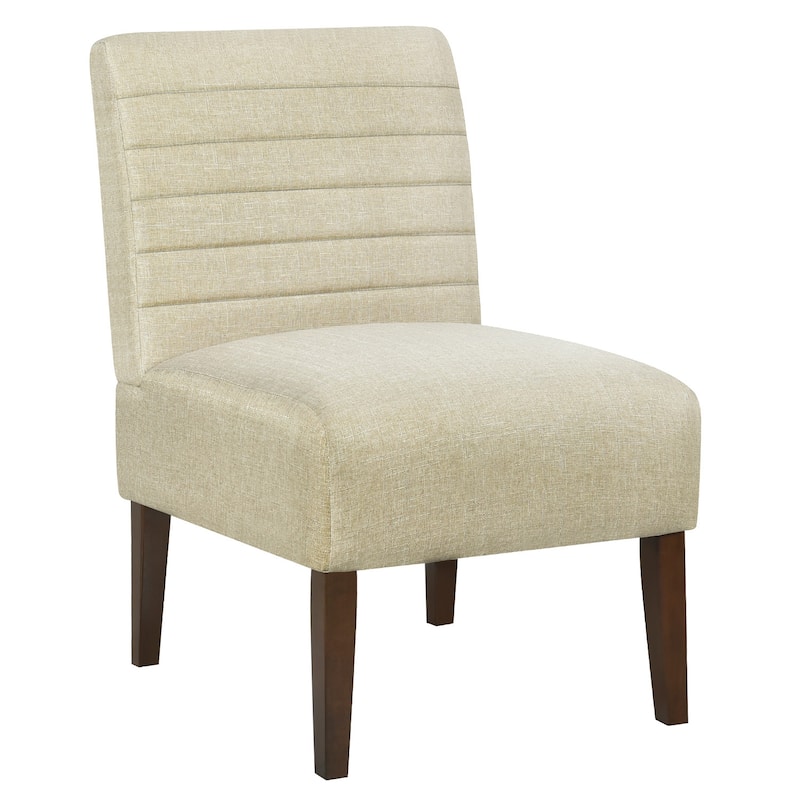 Blue Modern Armless Accent Chair - Tufted Upholstery, Wood Legs, Horizontal Back, Multi-Scene Fabric Side Chair - Beige