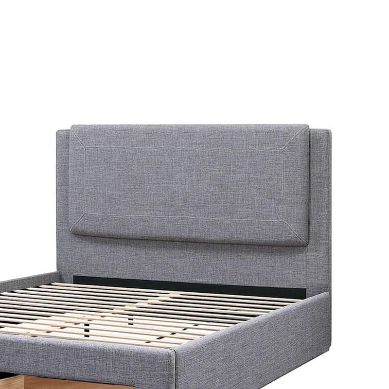 Fina Full Size Bed w Storage Footboard, Gray Faux Linen Upholstery
