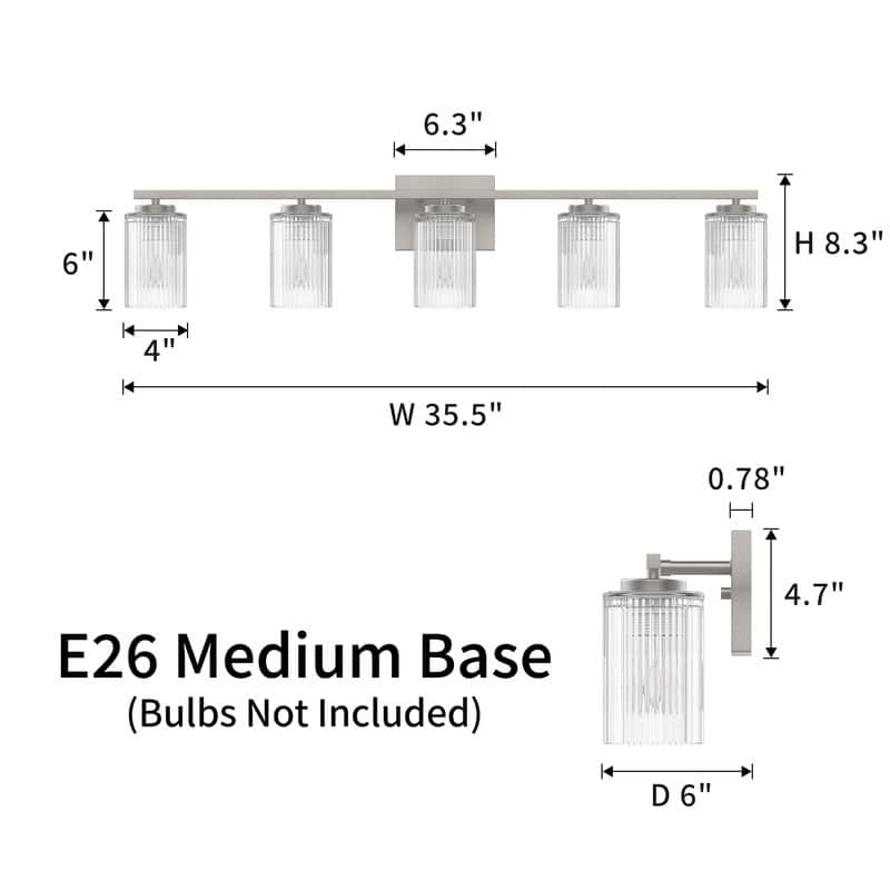 KAWOTI Modern Vanity Light with Cylinder Ribbed Glass Shade