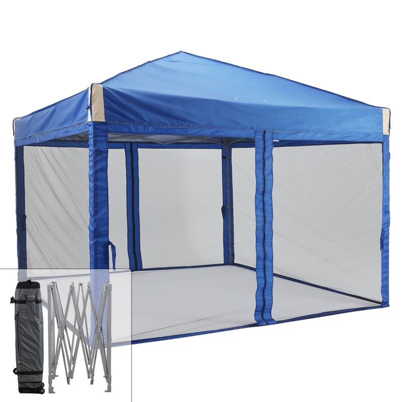 Aoodor 12'x12' Pop Up Canopy Tent with Removable Mesh Sidewalls, Portable Instant Shade Canopy with Roller Bag