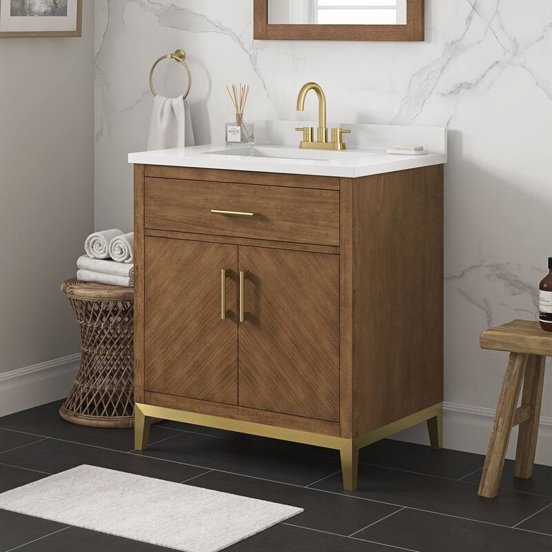 Diya Undermount Single Sink Bathroom Vanity with White Engineered Marble Top