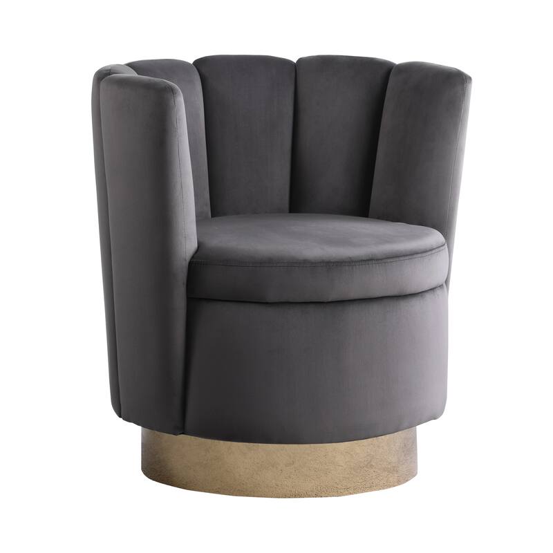 Modern Design Swivel Barrel Grey Velvet Accent Chair with Gold Base