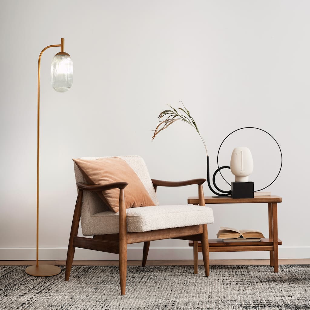 Emily Bronze Arched Floor Lamp with Ribbed Glass Shade