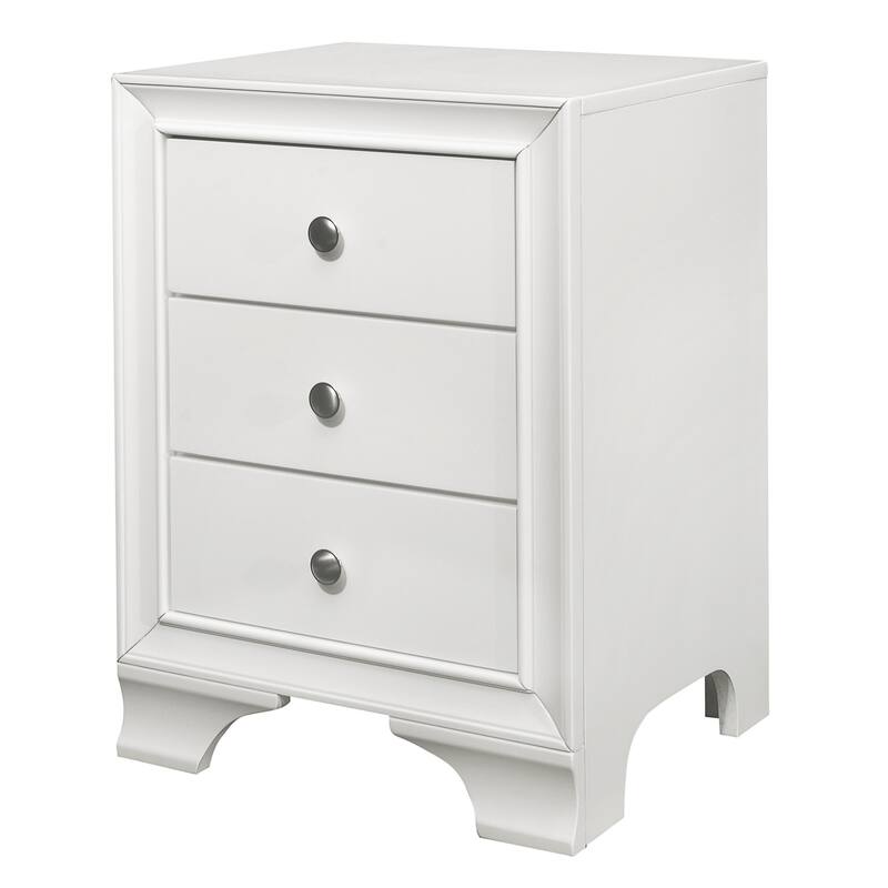 Folu 26 Inch Nightstand, USB Port, 3 Drawers with Chrome Knobs, White