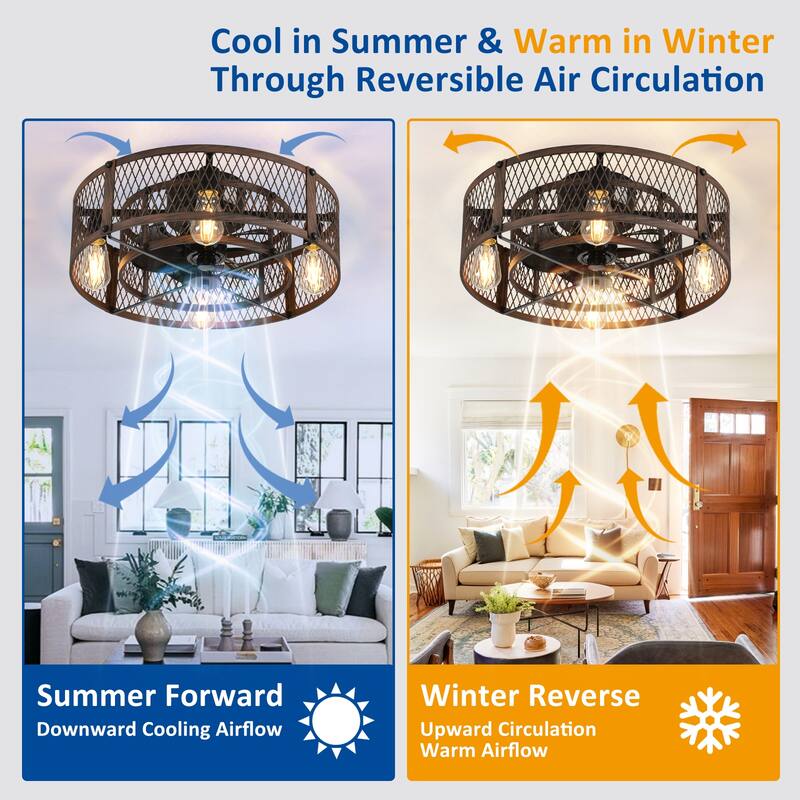20-26Inch Caged Ceiling Fan with Light and Remote: APP Control Quiet DC Motor (E26 Bulbs Included)
