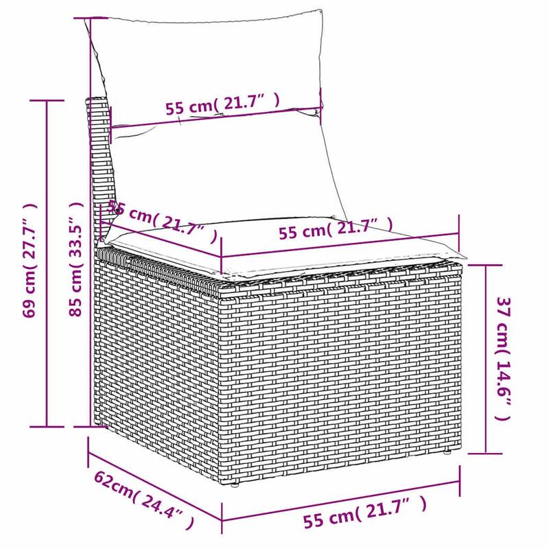 vidaXL 6 Piece Patio Sofa Set with Cushions Grey Poly Rattan - 24.4" x 24.4" x 27.2"