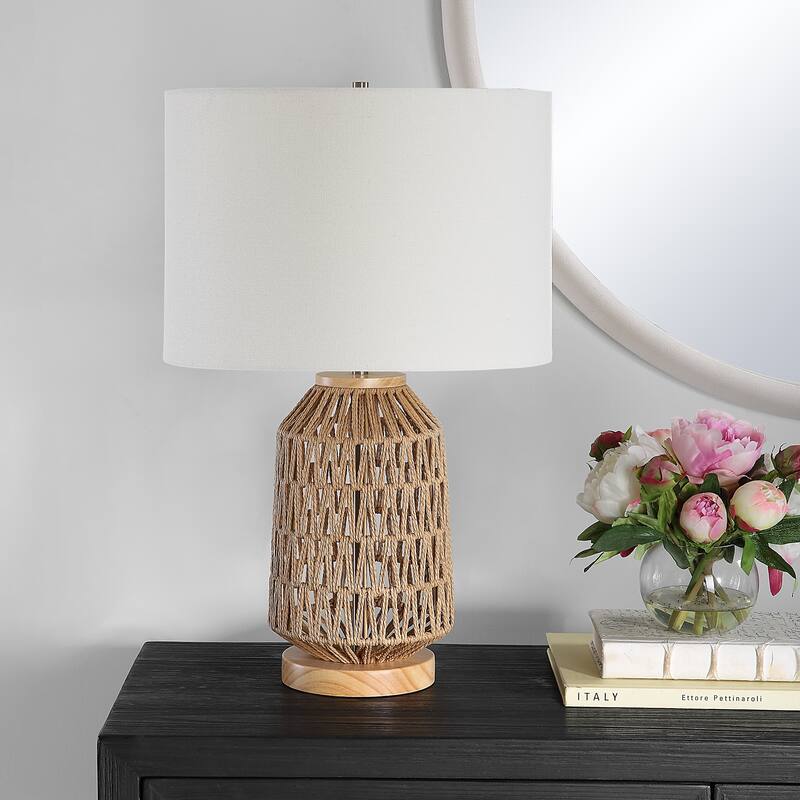 The Gray Barn Woven Natural Rope and Light Oak Wood Table Lamp