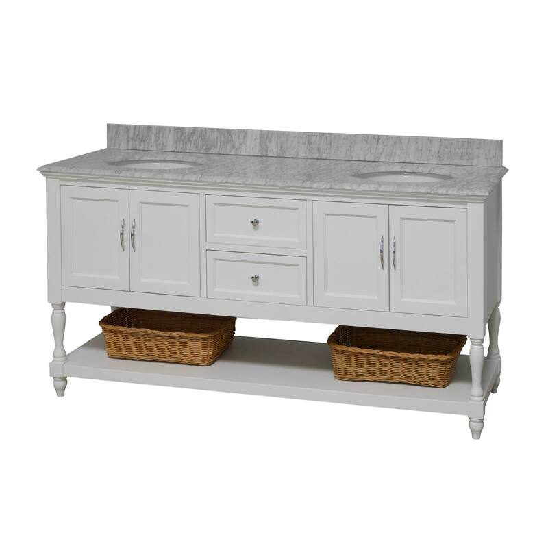 KitchenBathCollection Beverly 72" Double Bathroom Vanity with Carrara Marble Top