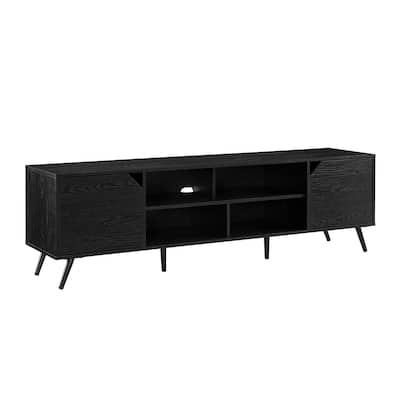 70" Minimalist TV Stand in Black with Adjustable Shelves, Open Storage & Cord Management