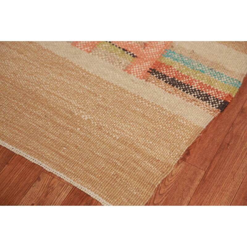 Hand Woven Oriental 100% Jute Carpet Modern Stripe Beige & Ivories Kilim Area Rug - 13' 11'' X 10' 3''