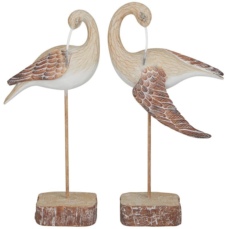 Whimsical Polystone Bird Sculpture (Set of 2) - White or Brown
