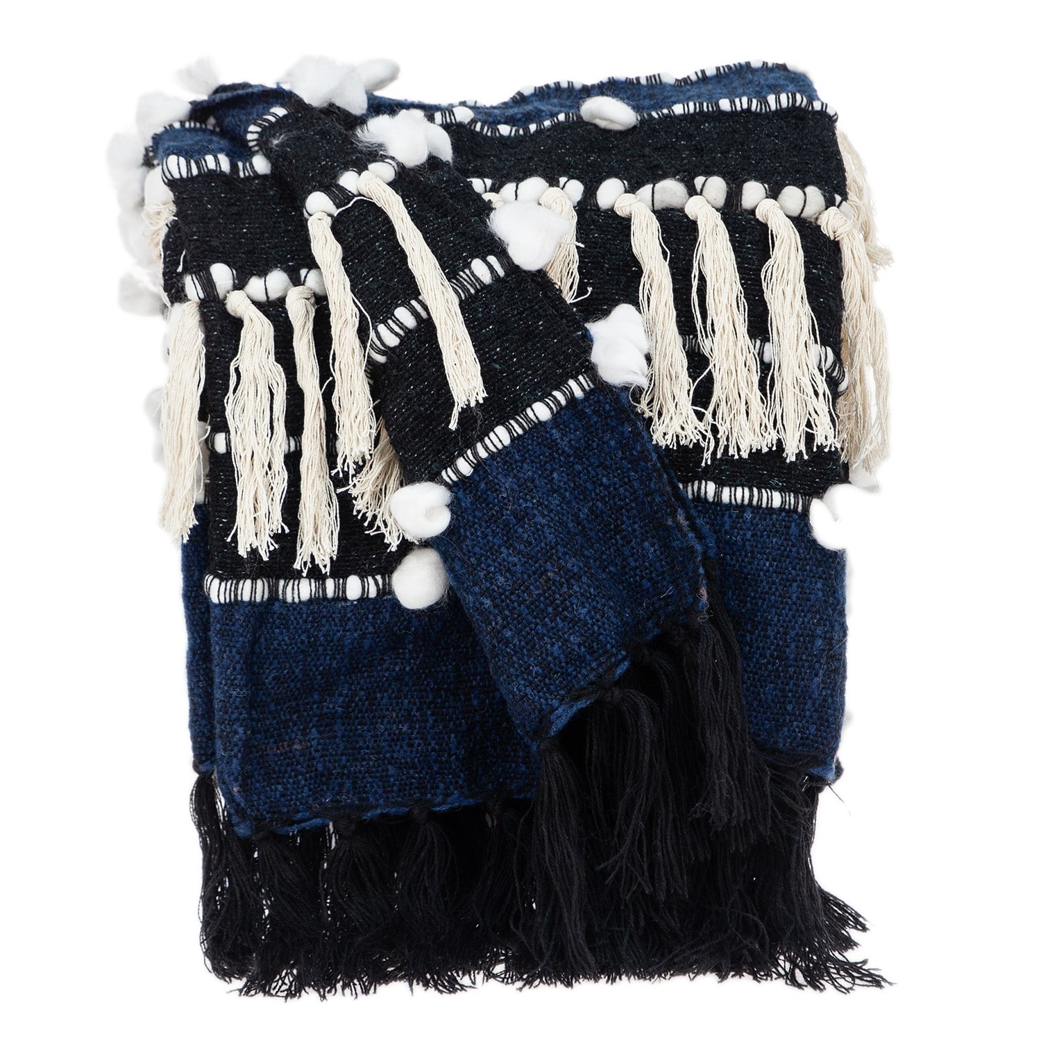 Navy pom pom throw blanket sales
