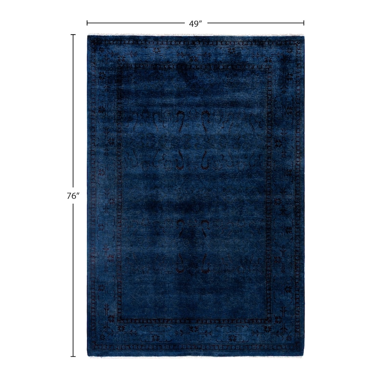 Overdyed One-of-a-Kind Hand-Knotted Area Rug - Blue - 4' 1" x 6' 4"