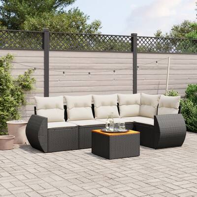 vidaXL Patio Sofa Set with Cushions Outdoor Furniture 6 Piece Poly Rattan - 21.7 x 21.7 x 14.6