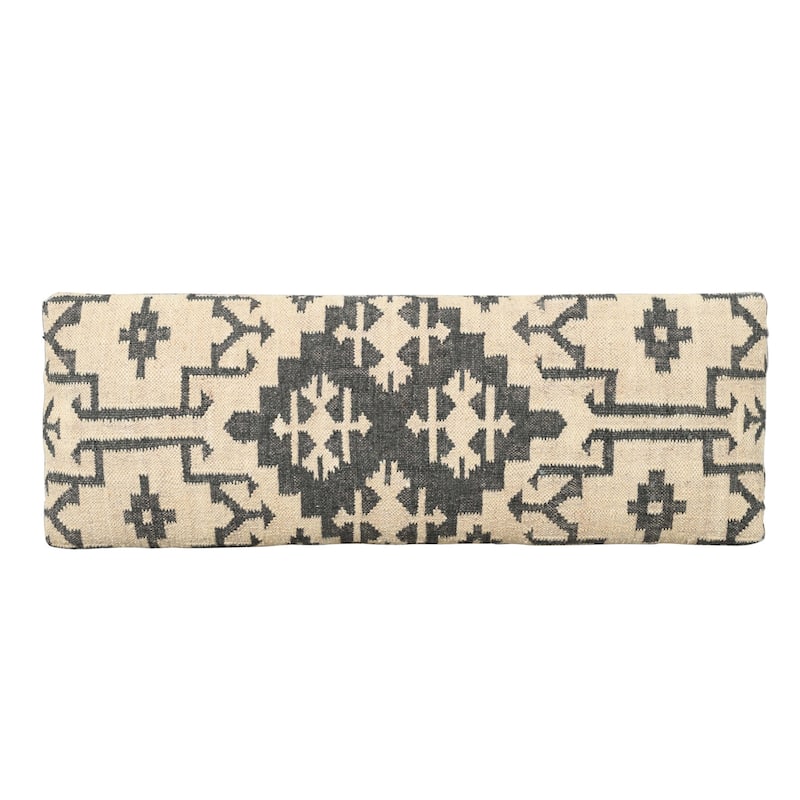 HomeRoots 48" Cream and Black Cotton Blend Upholstered Southwest Bench - 48' X '18' X '16