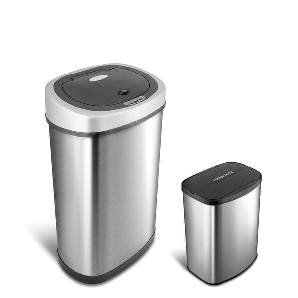 slide 2 of 9, NINESTARS Motion Sensor Stainless Steel 2-in-1 Combo Bathroom/ Kitchen Trash Can Set CB-50-9/8-1