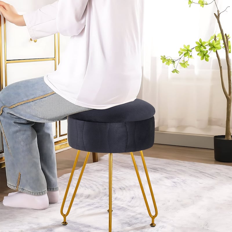 VECELO Multi-Functional Velvet Vanity Stool Chairs 18.5"H Tufted Small Stools with Metal Legs Modern Storage Footstool Ottomans