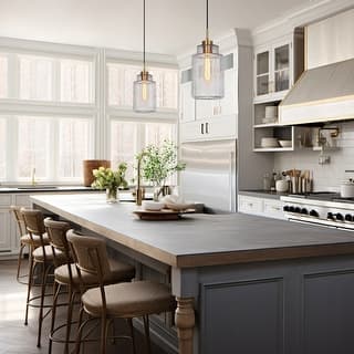 Modern Classic 1-Light Black Gold Large Grey High-Clarity Aqua-Patterned Glass Kitchen Island Pendant Light for Dining Room