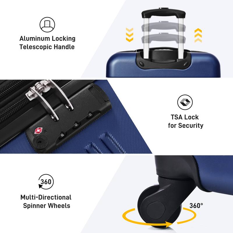 Hardshell Luggage Set 3-Piece with TSA Lock - 20", 24", 28" Spinner Suitcases, Lightweight ABS
