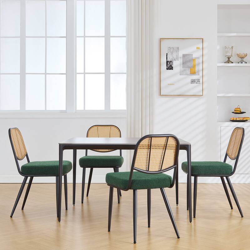 Upholstered Rattan Dining Chairs Set of 2 Side Chair - 33.86"H x 18.9"W x 22.83"D