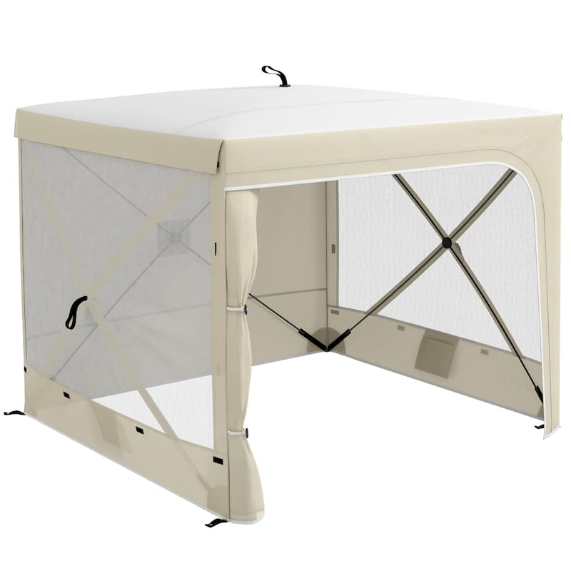 Outsunny 7' x 8' Pop Up Canopy Tent, UV-Resistant Camping Tent Event Shelter with Curtains, Nettings and Carrying Bag