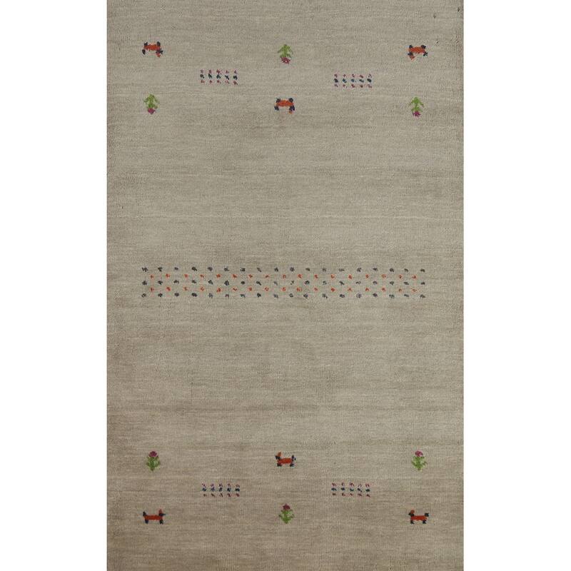 Hand Knotted Oriental 100% Wool Carpet Tribal Animal Pictorial Green Gabbeh Area Rug - 4' 10'' X 3' 0''