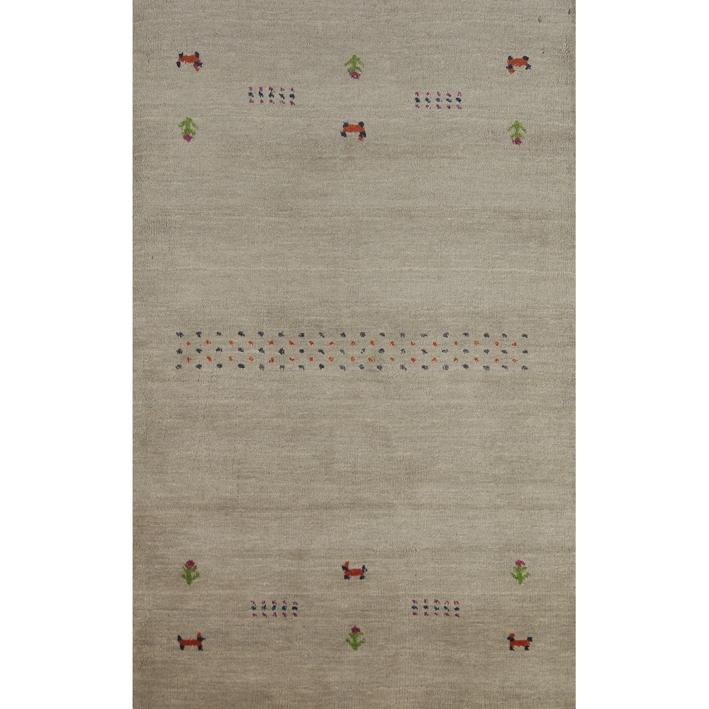 Hand Knotted Oriental 100% Wool Carpet Tribal Animal Pictorial Green Gabbeh Area Rug - 4' 10'' X 3' 0''
