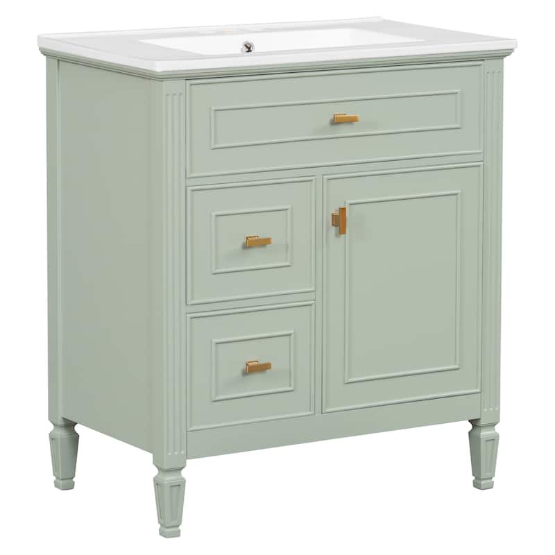 30" Bathroom Vanity with Sink, Bathroom Vanity Cabinet with One Flip Drawer and Two Drawers, Adjustable Shelf