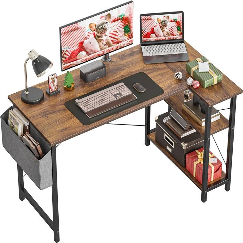 40 Inch Small L Shaped Computer Desk - Deep Brown