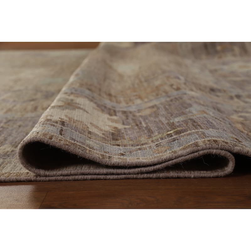 Hand Knotted Oriental 100% Wool Carpet Transitional All-Over Brown Oushak Area Rug - 9' 10'' X 8' 2''
