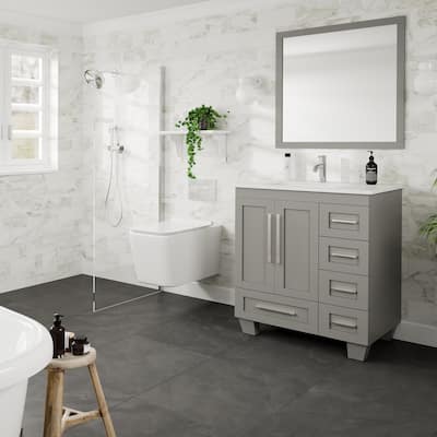 Eviva Loon 30"W x 22"D Gray Bathroom Vanity with White Carrara Quartz Vanity Top and Rectangular Undermount Sink