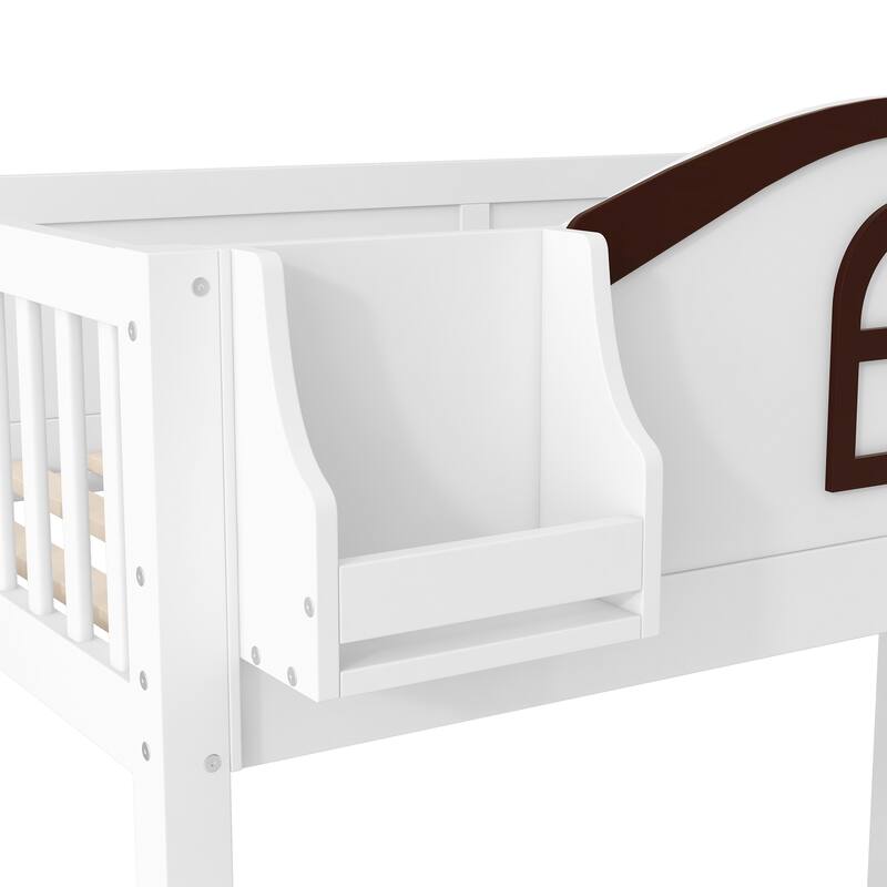 Roomfitters Twin Over Full Bunk Bed with Slide, Wardrobe and Storage Staircase