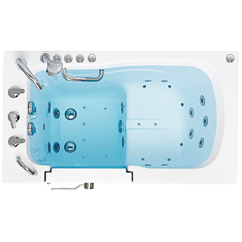 Ella Capri 30" Acrylic Hydro Massage Walk-In Bathtub with Outward Swing Door, 5 Piece Fast Fill Faucet, 2" Dual Drain